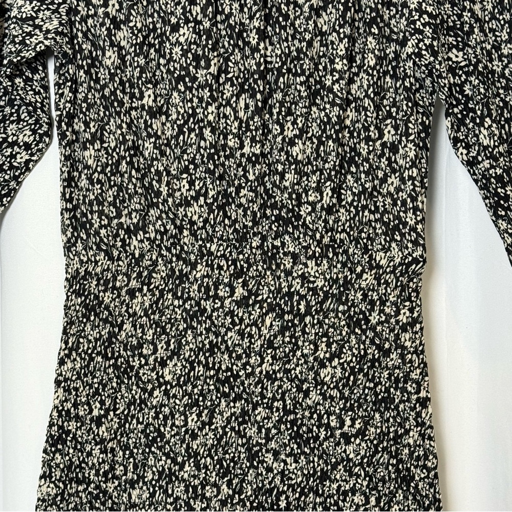MNG Mango Floral Smocked Mini Dress Black White Boho Medium NWT - Picture 11 of 16